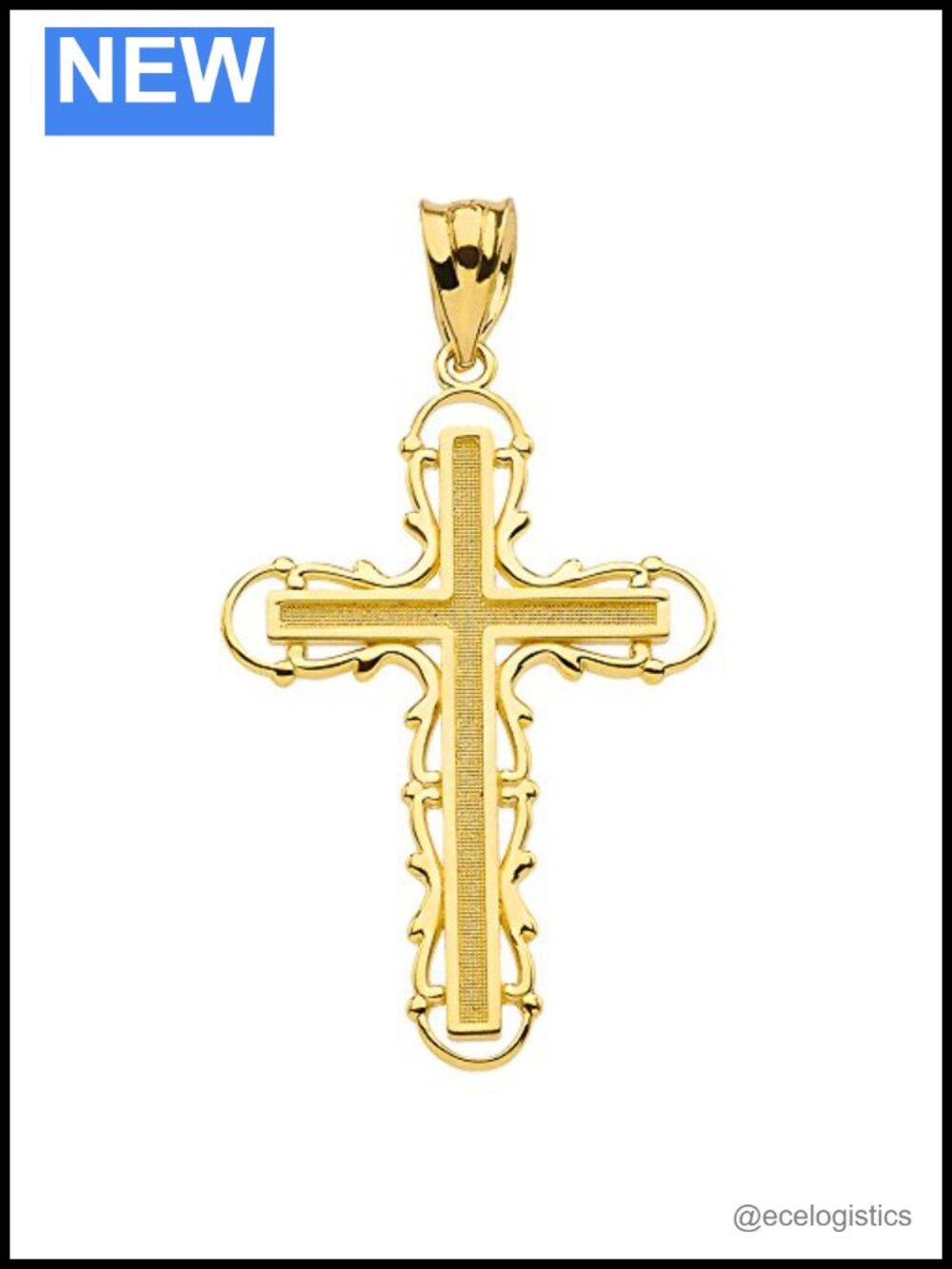 10k Yellow Gold Filigree Cross Charm Pendant